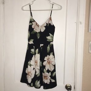 Black and Pink Floral Spaghetti Strap Dress